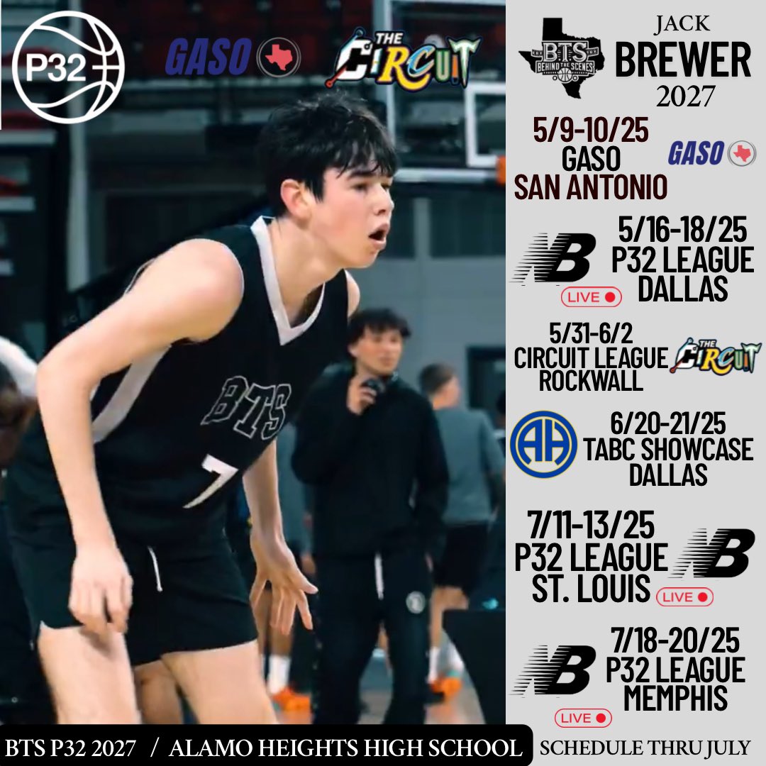 Jack Brewer (@brewer_jack11) on Twitter photo Upcoming Schedule with BTS
2027/ 6'3 / 165 / SG
GPA: 4.0
HS: Alamo Heights
AAU: <a href="/BTSSATX/">Behind the scenes</a>
<a href="/BigA_SATX/">BigA</a> <a href="/imjustdriven/">Coach Shawn</a> <a href="/WEOVERME210/">We Over Me Recruiting Services</a> <a href="/masfresco/">C.J. Miles</a>
@kevinmoses38 <a href="/WWFE_RCT/">WeWorkforEverything Recruiting</a>
<a href="/tcrock23/">Tony Crocker</a> <a href="/bgraham82/">Brandon Graham</a>
<a href="/GASOLyndon/">Lyndon Cook π</a> <a href="/GASOMass/">Ryan Massad π</a> <a href="/GASOBlue/">Blue Zertuche π</a> <a href="/GASOTim/">Tim Littlefield</a> <a href="/AlamoCityHoops1/">Alamo City Hoops</a> <a href="/alldayprodtx/">All Day.</a> <a href="/theoneeyedscout/">The One Eyed Scout</a> Upcoming Schedule with BTS
2027/ 6'3 / 165 / SG
GPA: 4.0
HS: Alamo Heights
AAU: <a href="/BTSSATX/">Behind the scenes</a>
<a href="/BigA_SATX/">BigA</a> <a href="/imjustdriven/">Coach Shawn</a> <a href="/WEOVERME210/">We Over Me Recruiting Services</a> <a href="/masfresco/">C.J. Miles</a>
@kevinmoses38 <a href="/WWFE_RCT/">WeWorkforEverything Recruiting</a>
<a href="/tcrock23/">Tony Crocker</a> <a href="/bgraham82/">Brandon Graham</a>
<a href="/GASOLyndon/">Lyndon Cook π</a> <a href="/GASOMass/">Ryan Massad π</a> <a href="/GASOBlue/">Blue Zertuche π</a> <a href="/GASOTim/">Tim Littlefield</a> <a href="/AlamoCityHoops1/">Alamo City Hoops</a> <a href="/alldayprodtx/">All Day.</a> <a href="/theoneeyedscout/">The One Eyed Scout</a>