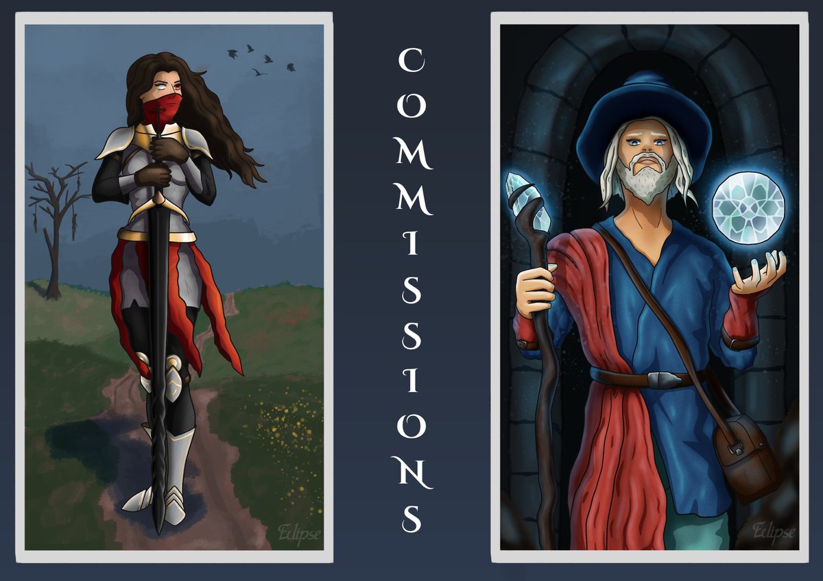 Eclipse4rt's tweet image. ✨ Commissions Open! ✨

Offering: Busts | Halfbodies | Fullbodies 🎨
(OCs, DnD characters, fanart, light NSFW)

Prices &amp;amp; ToS are in the images below!

✅ DM me to claim a slot.

💬 Feel free to ask any questions!

#commissionsopen #artcommission #artistforhire #occommission