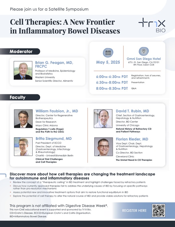 Florian Rieder (@ibd_flomd) on Twitter photo Join us <a href="/DDWMeeting/">Digestive Disease Week</a> 2025 for this exciting symposium on Cell Therapies: A New Frontier in #IBD. 🔥 faculty with #BrianFeagan #BrittaSiegmund <a href="/FaubionWilliam/">William Faubion</a> and <a href="/IBDMD/">David T. Rubin, MD</a>. 5. May 2025, 6PM. See you there! <a href="/MRegueiroMD/">Miguel Regueiro</a> <a href="/JosephHabibi_MD/">Joseph Sleiman, MD, FACP</a> #TR1X <a href="/tinahamd/">Christina Ha MD</a> <a href="/DrsMeena/">Meena Bewtra</a> Join us <a href="/DDWMeeting/">Digestive Disease Week</a> 2025 for this exciting symposium on Cell Therapies: A New Frontier in #IBD. 🔥 faculty with #BrianFeagan #BrittaSiegmund <a href="/FaubionWilliam/">William Faubion</a> and <a href="/IBDMD/">David T. Rubin, MD</a>. 5. May 2025, 6PM. See you there! <a href="/MRegueiroMD/">Miguel Regueiro</a> <a href="/JosephHabibi_MD/">Joseph Sleiman, MD, FACP</a> #TR1X <a href="/tinahamd/">Christina Ha MD</a> <a href="/DrsMeena/">Meena Bewtra</a>
