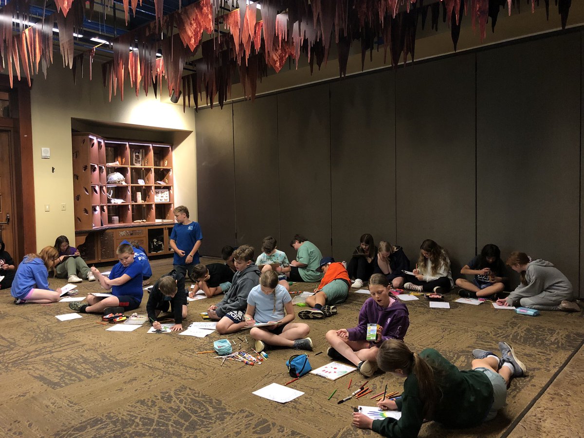 LVGintheLibrary's tweet image. This morning @sps_wolf we had to switch up our rooms due to MAP testing. The students had no problem adapting to library class on the floor. I’m used to raccoons in my library, so I felt right at home too #iykyk #SPSlib