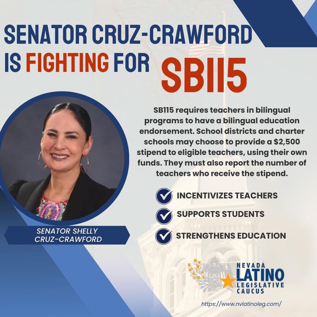 Senator Cruz-Crawford is fighting to uplift bilingual educators and support multilingual students. That’s why she’s championing SB115—requiring proper credentials and allowing stipends for endorsed teachers in bilingual programs. Show your support here: leg.state.nv.us/App/NELIS/REL/…