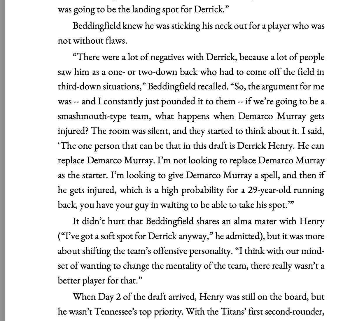 Neil Stratton (@insidetheleague) on Twitter photo Welcome to all the #Titans fans that followed me today! If you are interested in scouting, consider checking out my new book, Value Picks.
One chapter is on the team's against-the-odds selection of <a href="/KingHenry_2/">Derrick Henry </a>, and captures all the war room intrigue. Here's an excerpt. Welcome to all the #Titans fans that followed me today! If you are interested in scouting, consider checking out my new book, Value Picks.
One chapter is on the team's against-the-odds selection of <a href="/KingHenry_2/">Derrick Henry </a>, and captures all the war room intrigue. Here's an excerpt.
