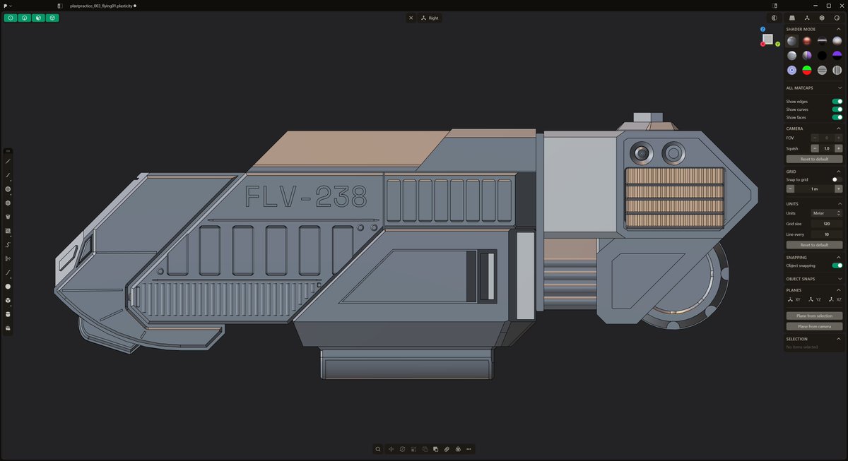 I can't wait to see this thing fly! More learning WIP of CAD modeling in Plasticity. Some things are quite precise and easy than poly-modeling. The design is very much influenced by ships in Halo. I love Plasticity! #3dmodeling #CAD #Vehicle #Automotive #Design #Scifi #plasticity