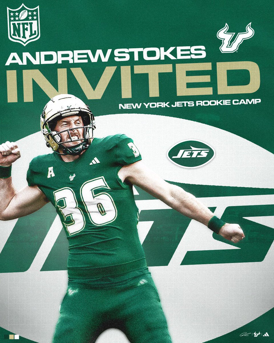USF Football (@usffootball) on Twitter photo .<a href="/Stokes4Andrew/">Andrew Stokes</a> has been invited to the <a href="/nyjets/">New York Jets</a> Rookie Camp ‼️
#ComeToTheBay | #StayInTheBay .<a href="/Stokes4Andrew/">Andrew Stokes</a> has been invited to the <a href="/nyjets/">New York Jets</a> Rookie Camp ‼️
#ComeToTheBay | #StayInTheBay