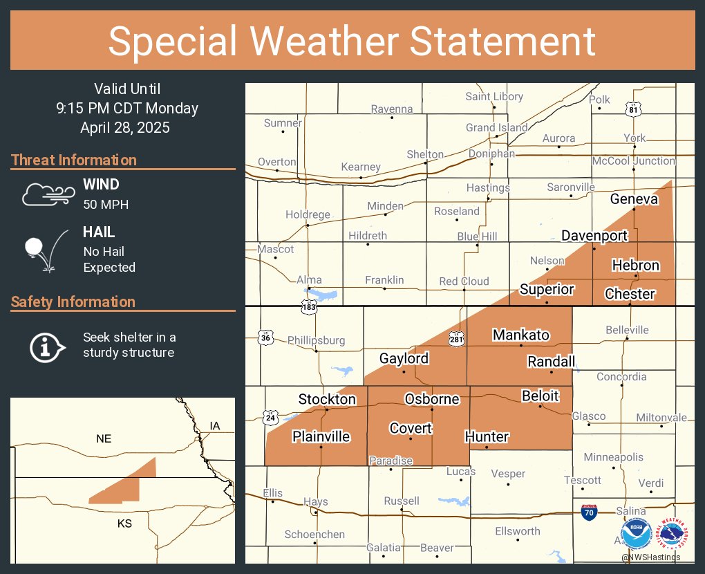 A special weather statement has been issued for Beloit KS, Geneva NE and  Superior NE until 9:15 PM CDT