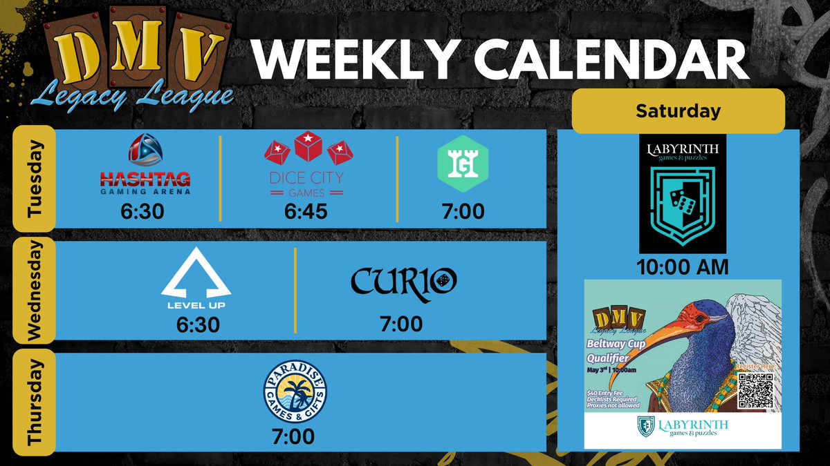 Labyrinth Games and Puzzles BCQ is this weekend, Sat May 3rd at 10am! See you at weekly Legacy for some BCQ playtesting 😄