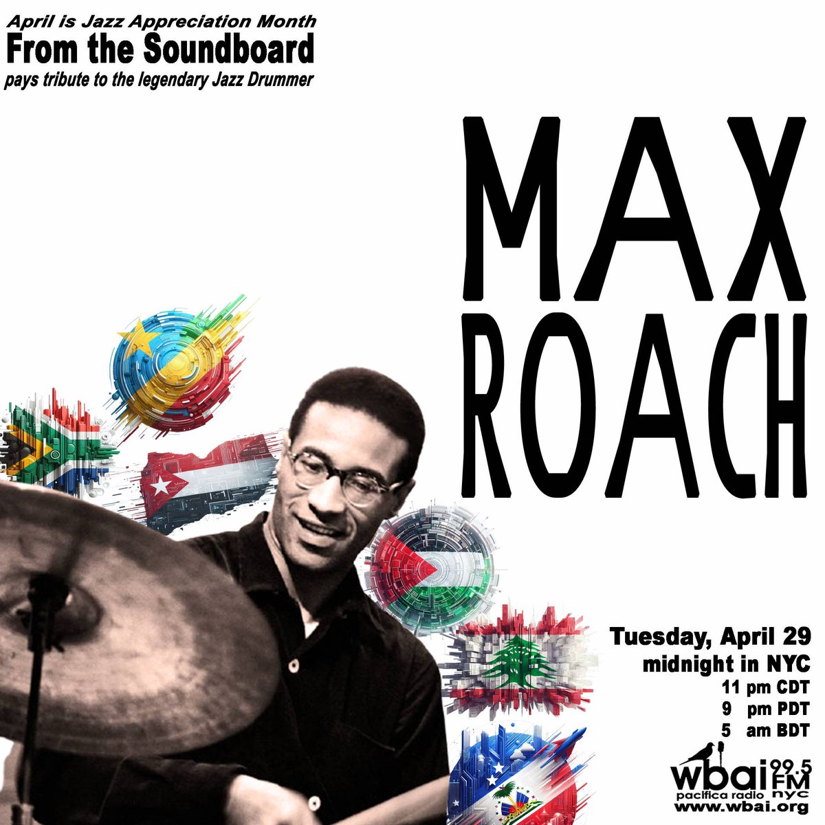 WBAI New York at 99.5 FM, streaming at wbai.org (@wbai) on Twitter photo 4/29 @ midnight (that's Monday into Tuesday) #FromtheSoundboard celebrates #JazzAppreciationMonth by celebrating the musical genius and activism of the legendary #MaxRoach rebrand.ly/FTSB-MRoach <a href="/fusicology/">FUSICOLOGY</a> <a href="/deepdancenyc/">Reggie Johnson</a> 4/29 @ midnight (that's Monday into Tuesday) #FromtheSoundboard celebrates #JazzAppreciationMonth by celebrating the musical genius and activism of the legendary #MaxRoach rebrand.ly/FTSB-MRoach <a href="/fusicology/">FUSICOLOGY</a> <a href="/deepdancenyc/">Reggie Johnson</a>