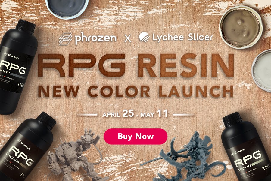 Endorsed by <a href="/lychee3d/">Lychee</a>
, crafted by Phrozen.   New RPG Smoke &amp; Beige resins drop 4/25–5/11! 🎨  Get 3 months of Lychee Slicer Plus FREE + up to 35% OFF bundles.   

Level up your prints → phrozen3d.net/CZySn