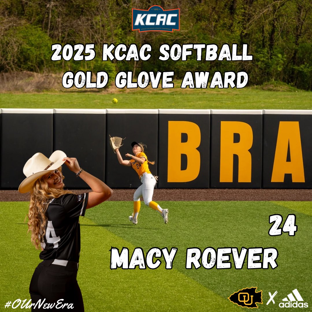 KCAC All-Conference Awards 🏆

🥇 First Team 
Zoe Butts UTL | Macy Roever OF

🥈 Second Team
Lanie Becker P | Dev Medina C

🥉 Third Team 
Kara Hafenstine 3B | CC Roque P

🏆 Gold Glove Award — Macy Roever OF

#OUrNewEra