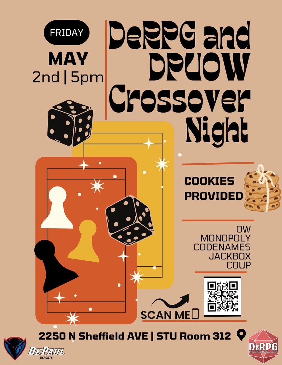 Come join us in the STU for a fun night of games!! Friday May 2nd at 5pm