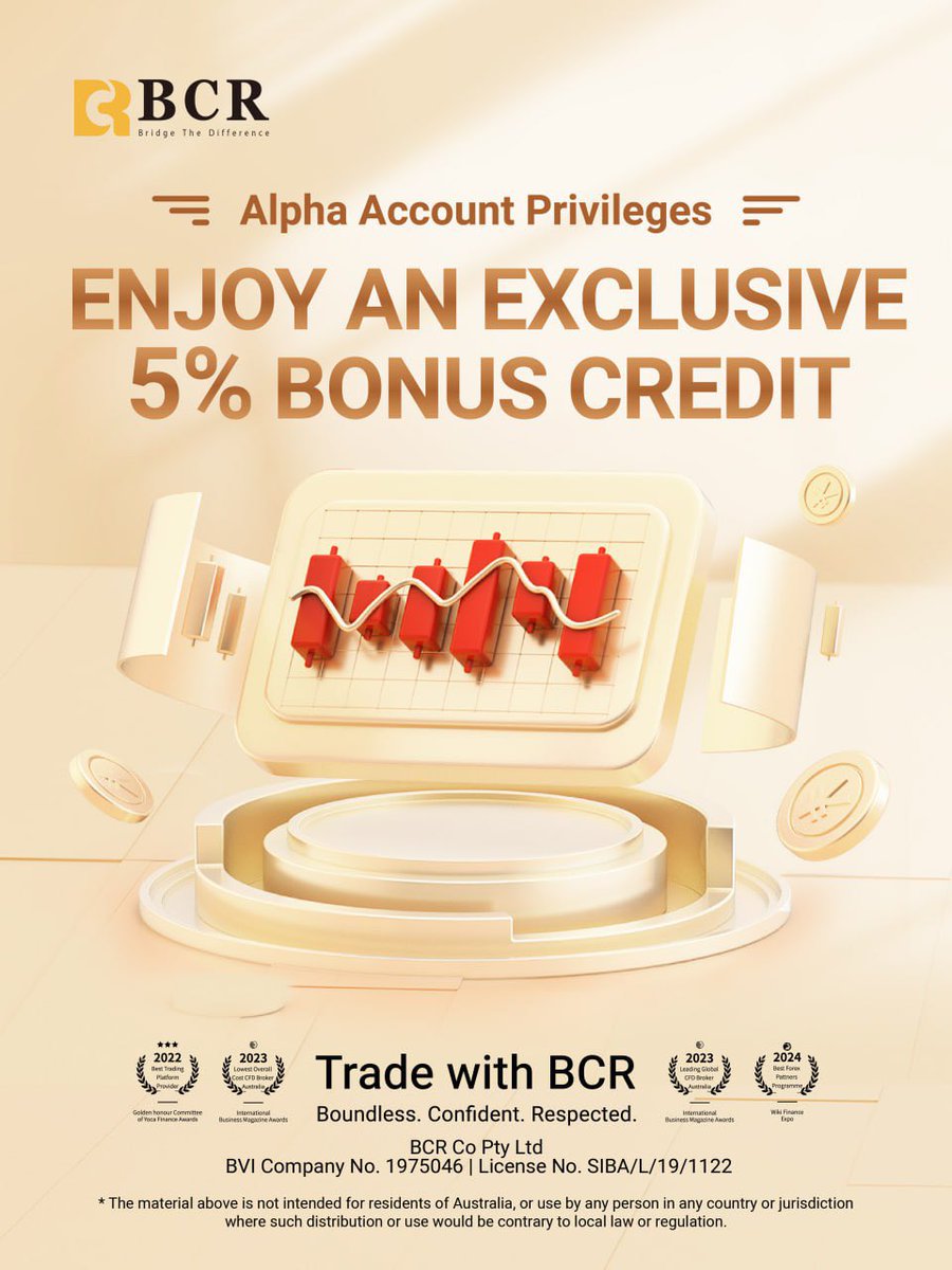 ChunLapTse's tweet photo. A little extra goes a long way.
Get a 5% bonus credit when you open an Alpha Account with BCR. Let’s make your trades work harder for you.@bcrgroupglobal 

#Trading #ForexTrading #CFDTrading #FinancialFreedom #BonusOffer #AlphaAccount #BCR #TradingLife #ForexCommunity #InvestSmart #TradeWithConfidence
