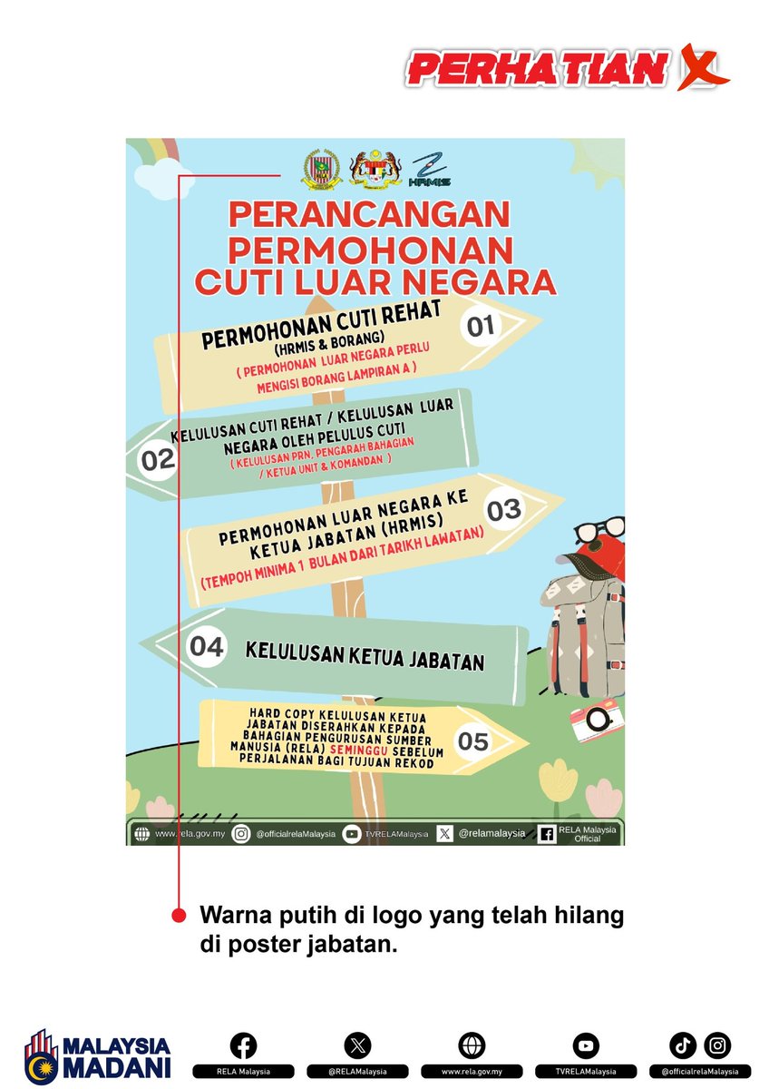 GUNAKAN LOGO RELA JABATAN SUKARELAWAN MALAYSIA (RELA) DENGAN BETUL

Penggunaan logo Jabatan Sukarelawan Malaysia (RELA) mestilah betul. Sebarang pengubahsuaian pada bentuk, warna atau elemen logo adalah tidak dibenarkan. Pastikan anda mendapatkan versi logo yang sah daripada