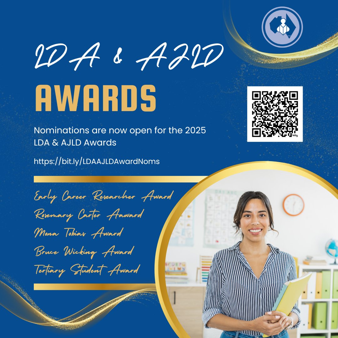 Know an amazing person who should be recognised for their contribution to the area of Learning Difficulties? A teacher? Researcher? Tertiary Student?

Nominate for the LDA and AJLD awards today!

Awards Information: bit.ly/LDA-AJLDAwardI…
Nominate: bit.ly/LDAAJLDAwardNo…