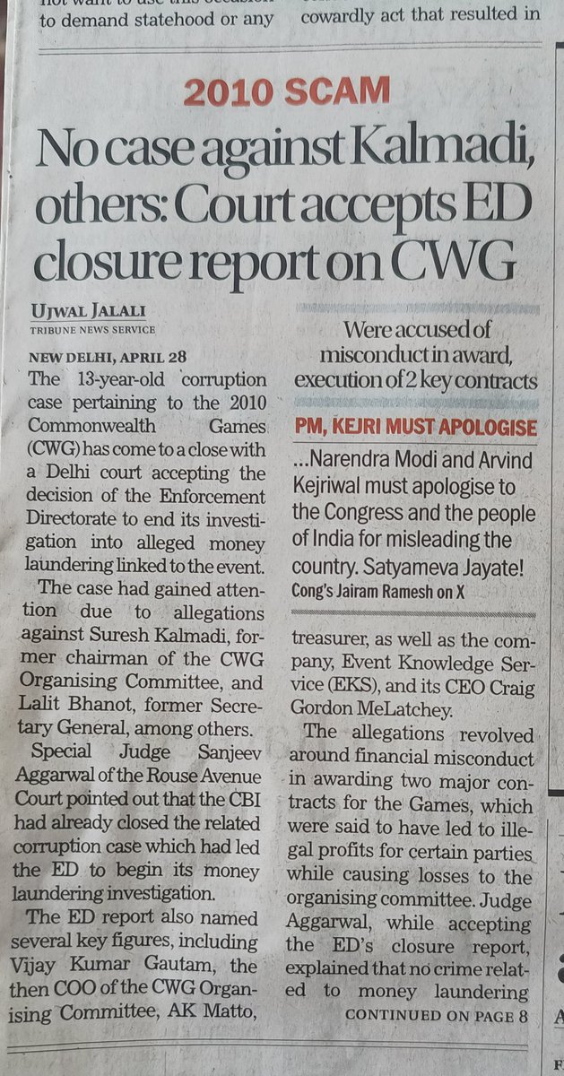 JagrupParmar's tweet photo. Apologise PM and Kejriwal!
PM and Kejriwal MUST APOLOGISE to the Congress and the people of India for FABRICATING FALSE CASE of Common Wealth Games Scam in 2010.
Court closes the case as no case made out!
#cwgscam