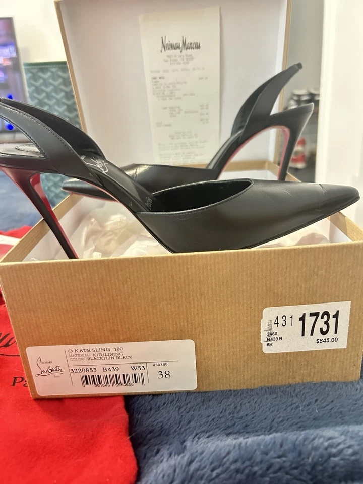 Christian Louboutin Heels -O Kate 100 Black Leather Slingback