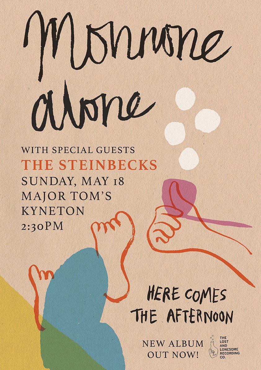 We are playing a rare gig, supporting the wonderful <a href="/MonnoneAlone/">Monnone Alone</a> at Major Tom’s in Kyneton on the afternoon of Sunday 18 May. events.humanitix.com/monnone-alone-…
