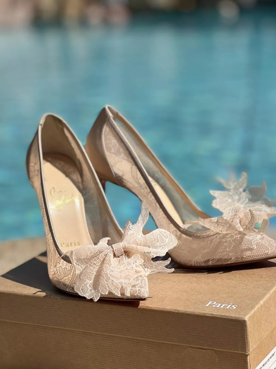 Christian Louboutin Delicatissima with Floral Lace Trim 100