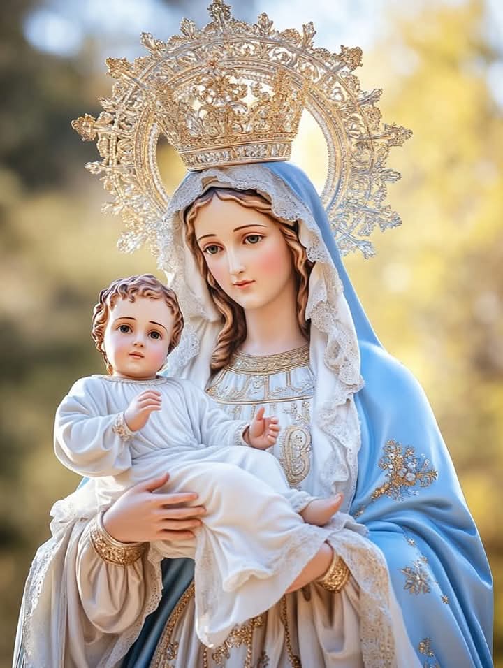 ✝️ Dios te salve, María, 
llena eres de gracia;
el Señor es contigo.
Bendita Tú eres 
entre todas las mujeres,
y bendito es el fruto de tu vientre, Jesús. 

Santa María, Madre de Dios,
ruega por nosotros, pecadores,
ahora y en la hora de nuestra muerte. Amén 🙏