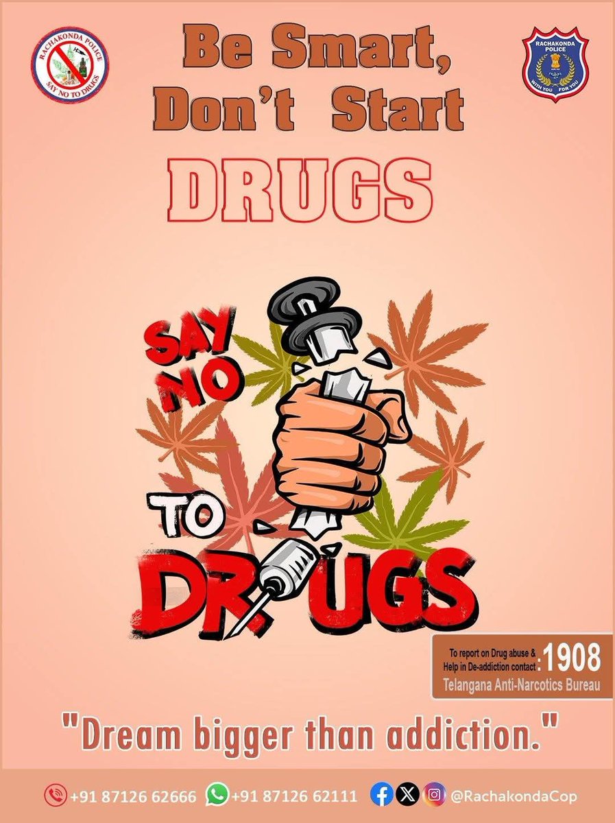Ciyadagirigutta's tweet image. #Themeoftheday

Say No to Drugs

#SayNoToDrugs 

@RachakondaCop @TelanganaCOPs