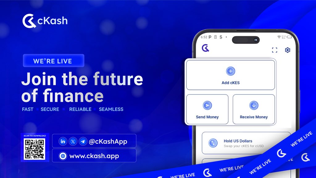 cKash is Live 💫

After months of building, we're proud to introduce cKash, a wallet for Africa.

Purpose built on <a href="/Celo/">Celo.eth/acc 🦇 🌳</a> and brought to life by @CeloAfricaDAO in partnership w/ <a href="/letsdivvi/">Divvi</a>, cKash is now available on Android.