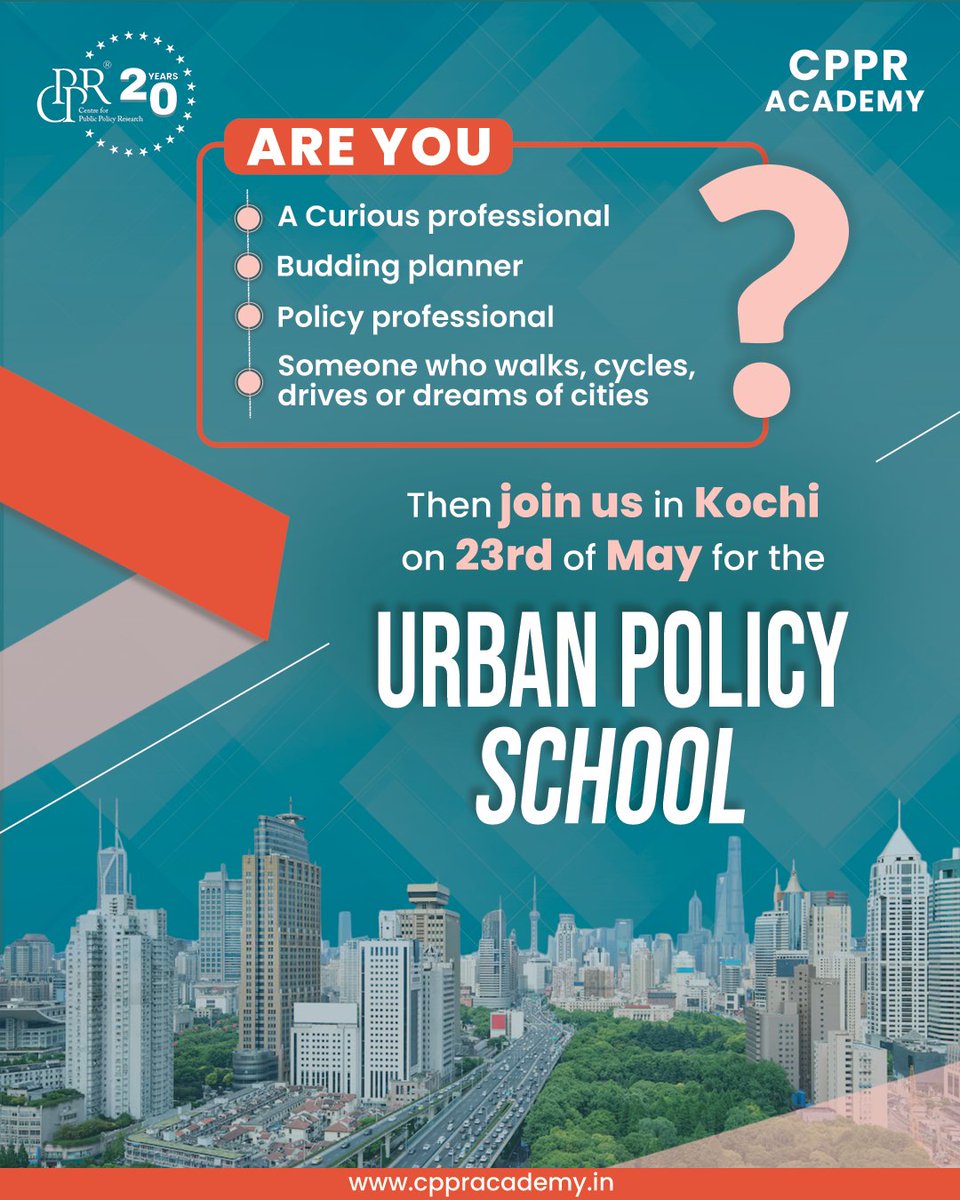 CPPRIndia's tweet image. Kochi is Calling! 🚋🏙️

Experience a city in transition at the Urban Policy School, where real-world challenges meet innovative policy solutions.

Join us in Kochi — Apply Now 👇 
cppracademy.in/urban-policy-s…

#UrbanPolicy #CityLab #Kochi #UrbanMobility #PolicySchool