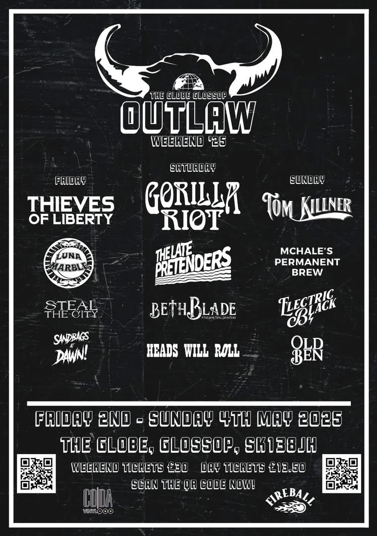 TMR Music (@tmrmusicuk) on Twitter photo Good times ahead this weekend in Glossop. <a href="/GorillaRiotRock/">Gorilla Riot</a> headline the Saturday night. #outlawweekender2025 Good times ahead this weekend in Glossop. <a href="/GorillaRiotRock/">Gorilla Riot</a> headline the Saturday night. #outlawweekender2025