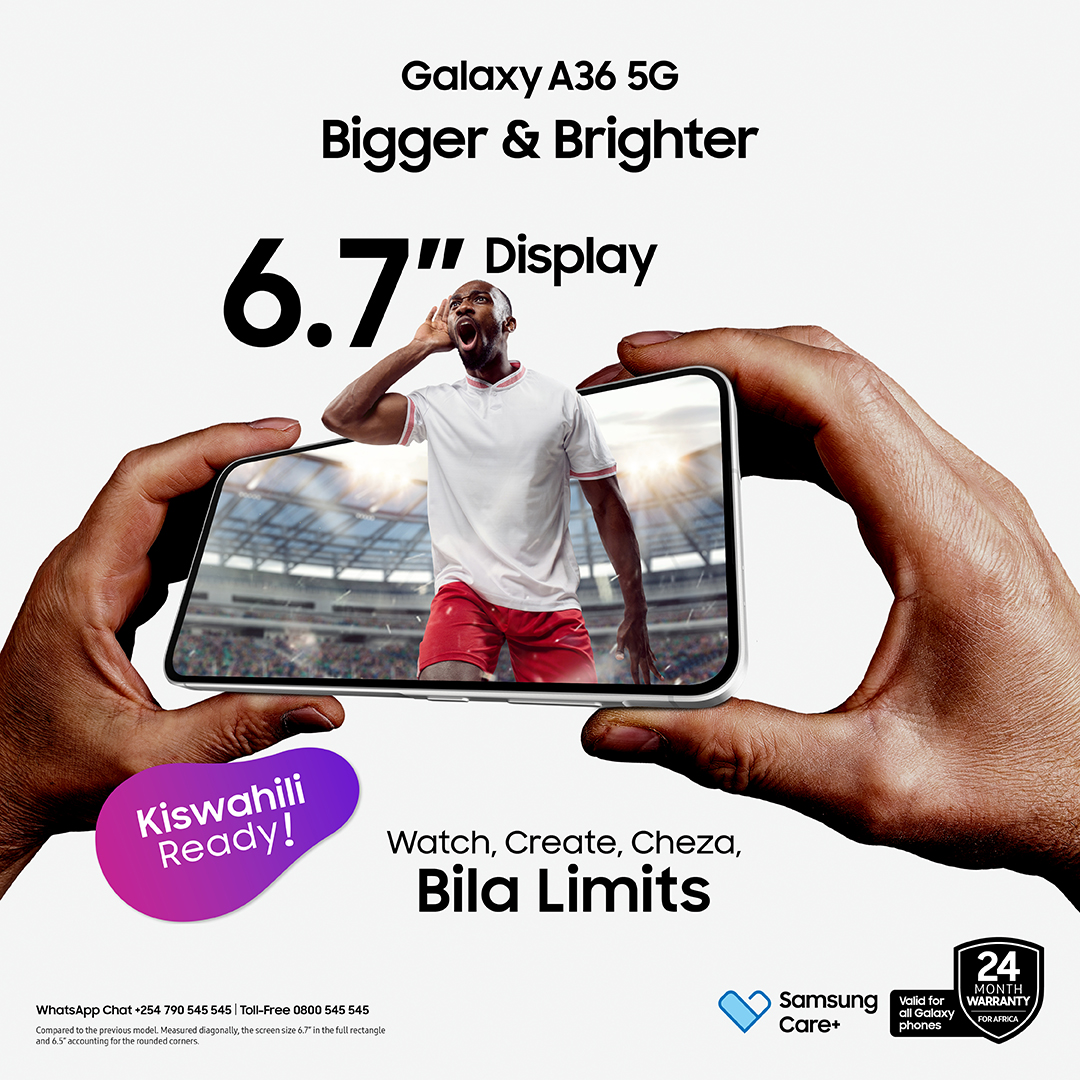 SamsungMobileKE's tweet photo. See more, do more with the #GalaxyA36 5G.
Enjoy a bigger and brighter 6.7” display for immersive gameplay and bring your favorite content to life.😍

Shop now in any of our authorized stores or online here: https://t.co/T1iKia1KUp https://t.co/HTtrMvZe5H