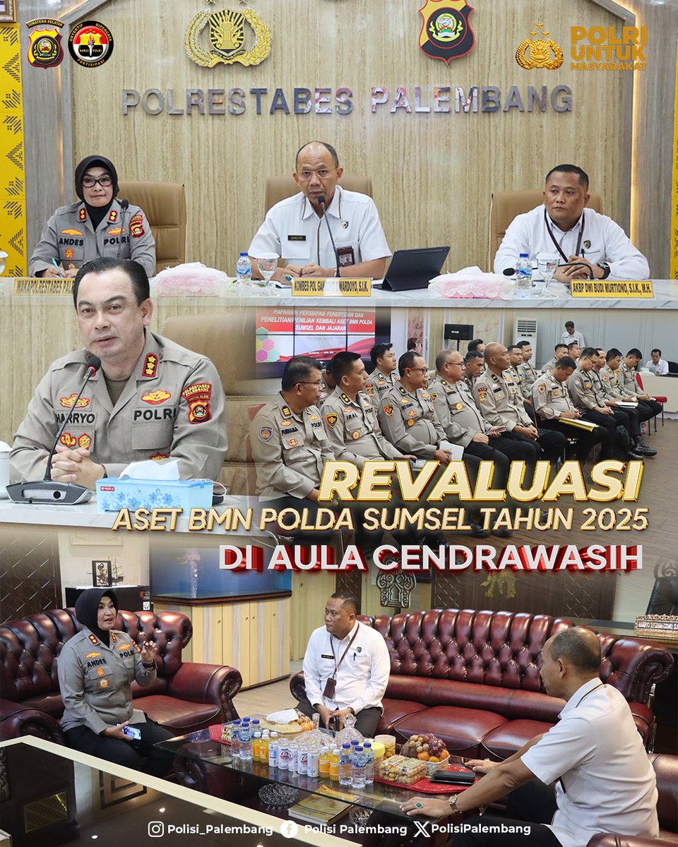 PolisiPalemban3's tweet photo. Revaluasi Aset BMN Polda Sumsel Tahun 2025 di Aula Cendrawasih
Bantuan Polisi Wa No 081370002-110
#humaspoldasumsel #poldasumateraselatan #divhumaspolri #polisiindonesia #polripresisi #beyondtrustpresisi2025 #ProgramAgiat2Indikator1 #optimalisasimanajemencitra #spripimpolri https://t.co/RKdk6ct4M5