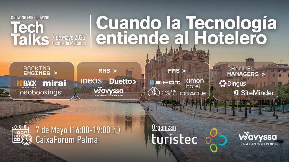 turistec's tweet photo. 📣Todo preparado para el #KnowingforGrowing de @turistec con @wavyssa.

🗓️7/05 a las 16:00h   
📷CaixaForum de Palma 
📝Inscríbete aquí 👉https://t.co/YqOAqgNOiI

#eventosTuristec #sociosTuristec #sectorhotelero #tecnología #turismo #networking #innovación
@dihbaitur @FundacioBit https://t.co/RKBjgGmlDb