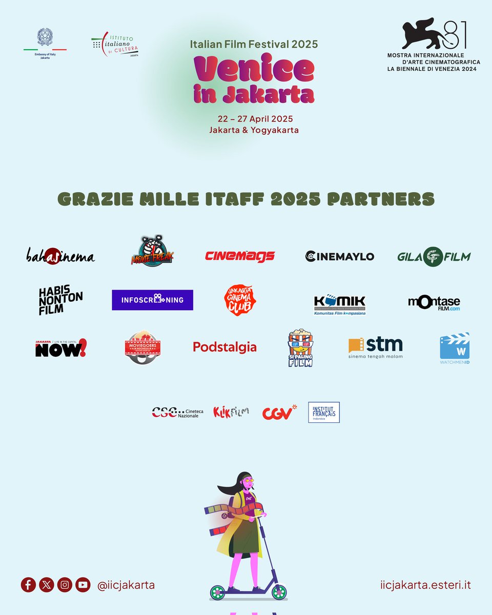 IIC Jakarta (@iicjakarta) on Twitter photo Un grande grazie ai nostri partner per il supporto a #ITAFF2025 #VeniceInJakarta ๐ฎ๐น๐ฌ
---
A big thank you to our partners for the support to ITAFF 2025: Venice in Jakarta ๐ฎ๐น๐ฌ
See you on #ITAFF2026 ๐คฉ
<a href="/ItalyinIDN/">Italy in Indonesia</a>
<a href="/ItalyMFA/">Farnesina ๐ฎ๐น</a>
<a href="/ItalyMFA_int/">Italy MFA</a>
<a href="/larosa_filippo/">Filippo La Rosa</a>
<a href="/DePedys/">Alessandro De Pedys</a>
<a href="/CinetecaN/">Cineteca Nazionale</a> Un grande grazie ai nostri partner per il supporto a #ITAFF2025 #VeniceInJakarta ๐ฎ๐น๐ฌ
---
A big thank you to our partners for the support to ITAFF 2025: Venice in Jakarta ๐ฎ๐น๐ฌ
See you on #ITAFF2026 ๐คฉ
<a href="/ItalyinIDN/">Italy in Indonesia</a>
<a href="/ItalyMFA/">Farnesina ๐ฎ๐น</a>
<a href="/ItalyMFA_int/">Italy MFA</a>
<a href="/larosa_filippo/">Filippo La Rosa</a>
<a href="/DePedys/">Alessandro De Pedys</a>
<a href="/CinetecaN/">Cineteca Nazionale</a>