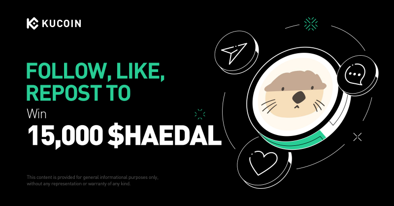 kucoincom's tweet photo. 🎉 #Giveaway Alert: Celebrate the $HAEDAL listing on #KuCoin!

1. Follow @kucoincom, @HaedalProtocol &amp; @BC_KuCoin
2. Repost, Like with quote "Trade $HAEDAL on #KuCoin!" + tag 3 friends
3. Fill out Gleam form

🎁 15,000 $HAEDAL for 100 winners!

⏰ 48 hours only—don’t miss out!