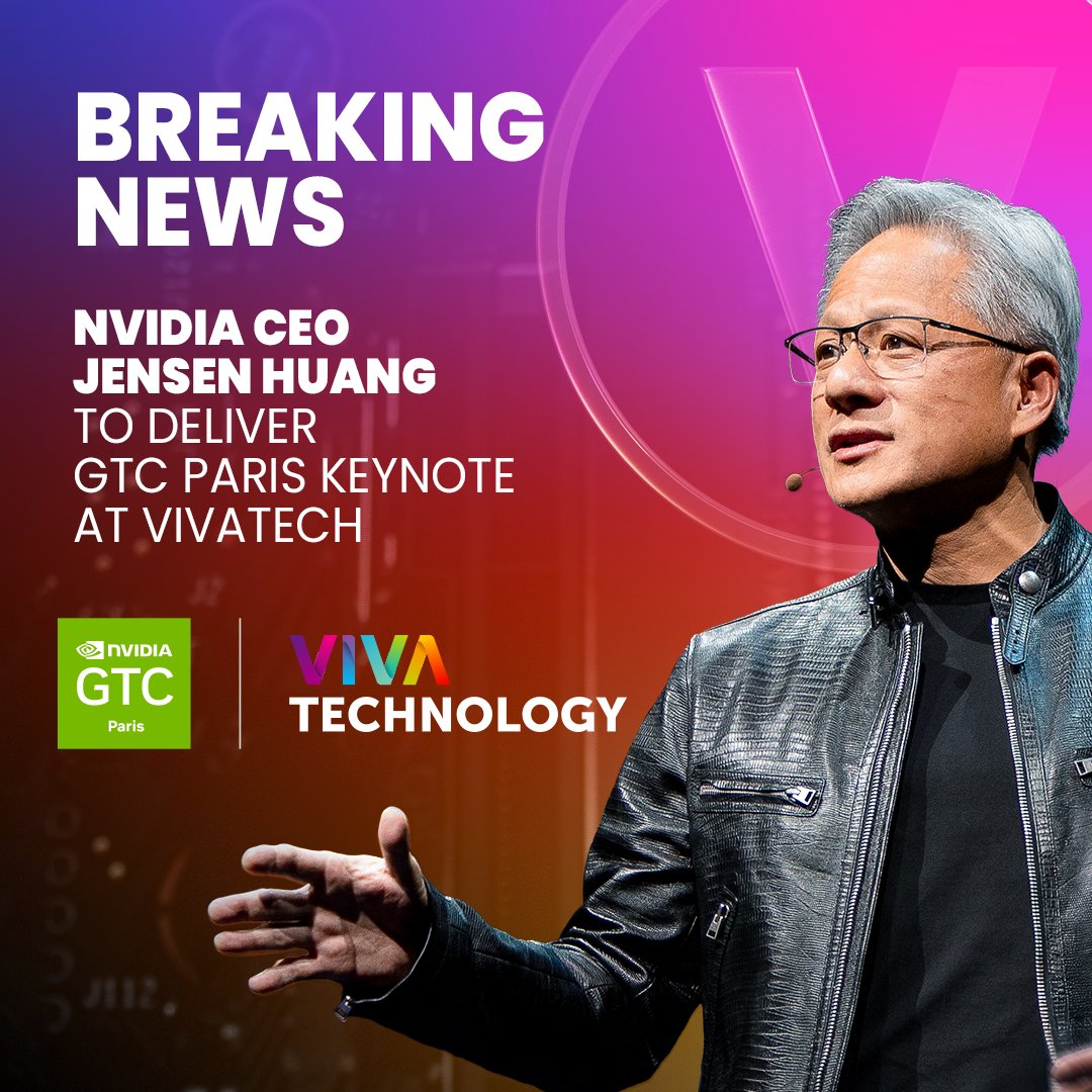 🚨BREAKING: @NVIDIA Founder &amp; CEO Jensen Huang is coming to #VivaTech on June 11 to deliver his #GTCParis keynote and reveal exclusive European announcements! 🔥 This year, #GTCParis also joins the event, bringing NVIDIA’s global tech community to the heart of VivaTech! 🚀