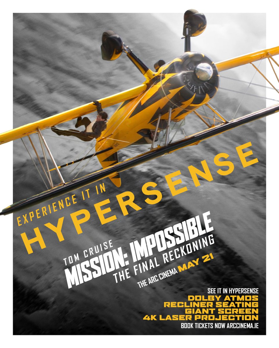 Your mission? Get tickets now for opening weekend of Mission: Impossible The Final Reckoning in #HYPERSENSE from May 21 ArcCinema.ie

See it first! We have one special advanced #HYPERSENSE preview screening on Tuesday 20 May when it's sold out we won't be adding more!