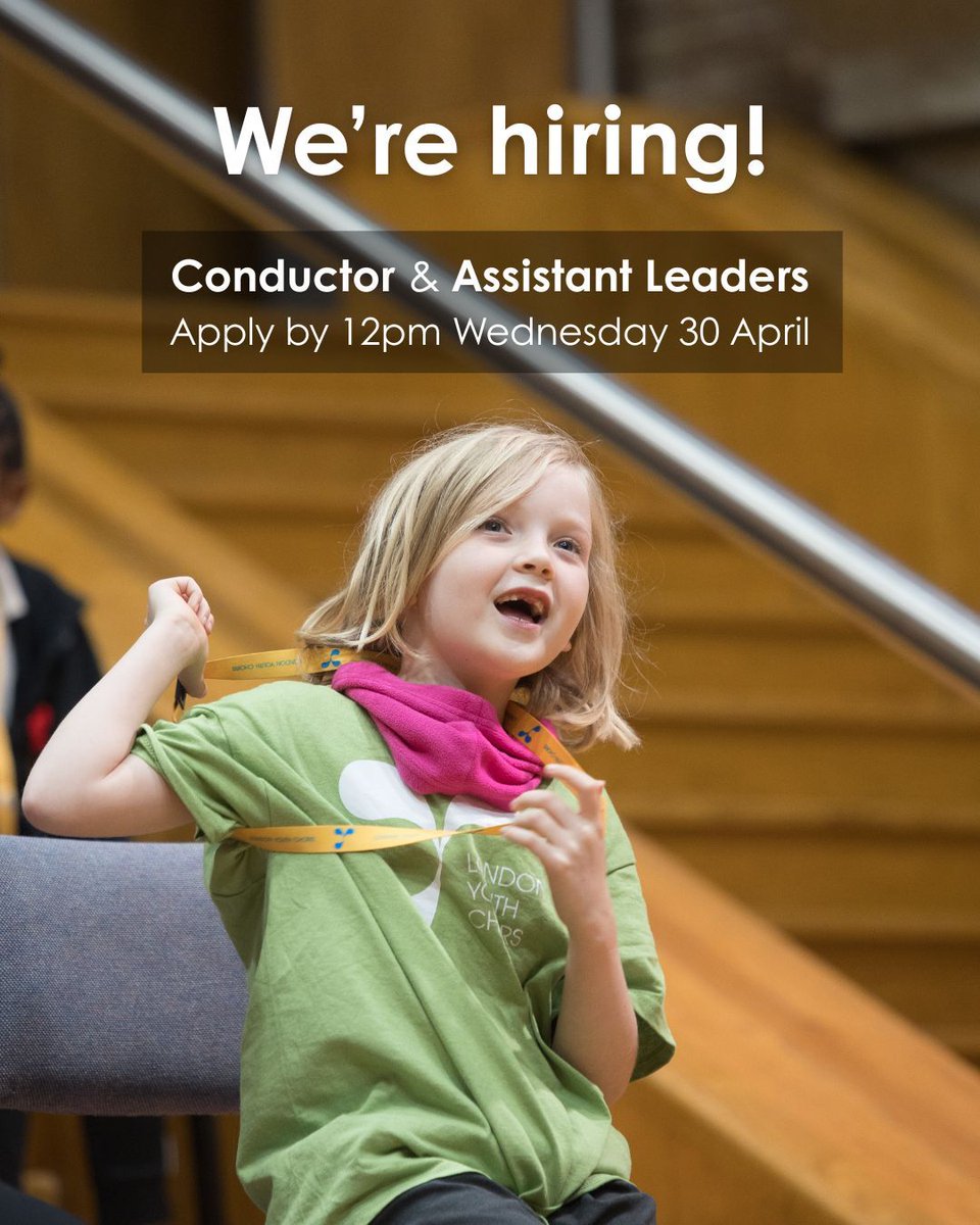 🎺 Last chance to apply! 🎺

We're recruiting a Conductor (LYC West) and Assistant Leaders to join our brilliant freelance team!

All info at londonyouthchoirs.com/work-for-lyc/ 

Applications close at midday, Wednesday 30 April 🚫