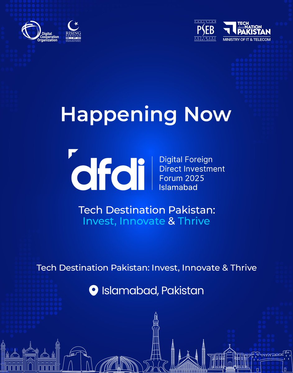 Happening Now – Digital Foreign Direct Investment Forum - DFDI 2025!

The Digital FDI Forum 2025 is officially underway in Islamabad, bringing together global investors, policymakers, and digital innovators under one roof.
#dfdiforum #dfdi2025 #dfdipakistan #digitalfdi