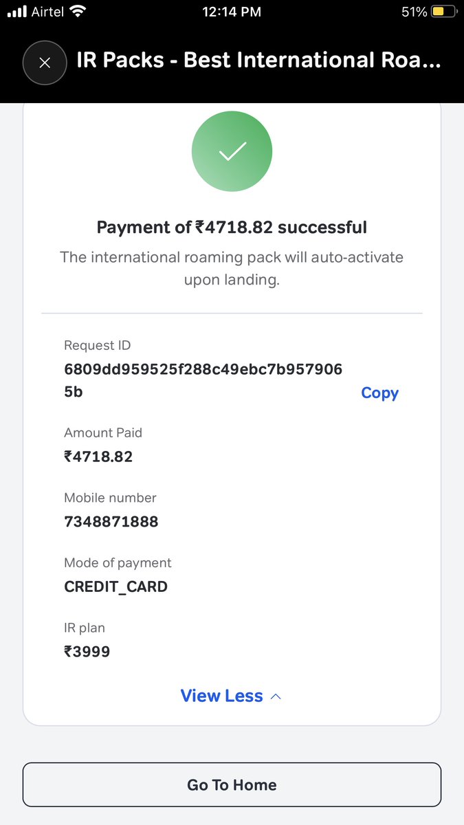 jipsonV19's tweet photo. @Airtel_Presence @airtelnews @airtelindia 
I accidentally activated a ₹4718.82 International Roaming Pack instead of an ISD pack on my enterprise number.
I've emailed airtel.enterprise@airtel.com, no response for 6+ days. 

Zero support. Fix this ASAP or I escalate to @TRAI. https://t.co/4gEDPelcex