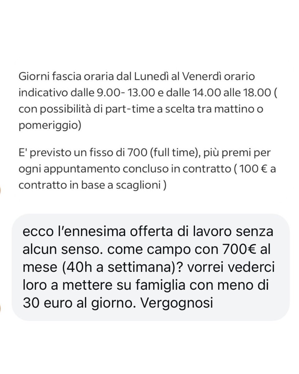 PossibileCalabr's tweet photo. Chi ci scrive si chiede come si può vivere percependo 700€ al mese, noi invece vorremmo chiedere a chi di dovere perché non si attivi per contrastare attivamente sfruttamento e lavoro povero. 

#lavoro #sfruttamento #salariominimo #giovanichenonhannovogliadilavorare https://t.co/Sd6YcQFzy0