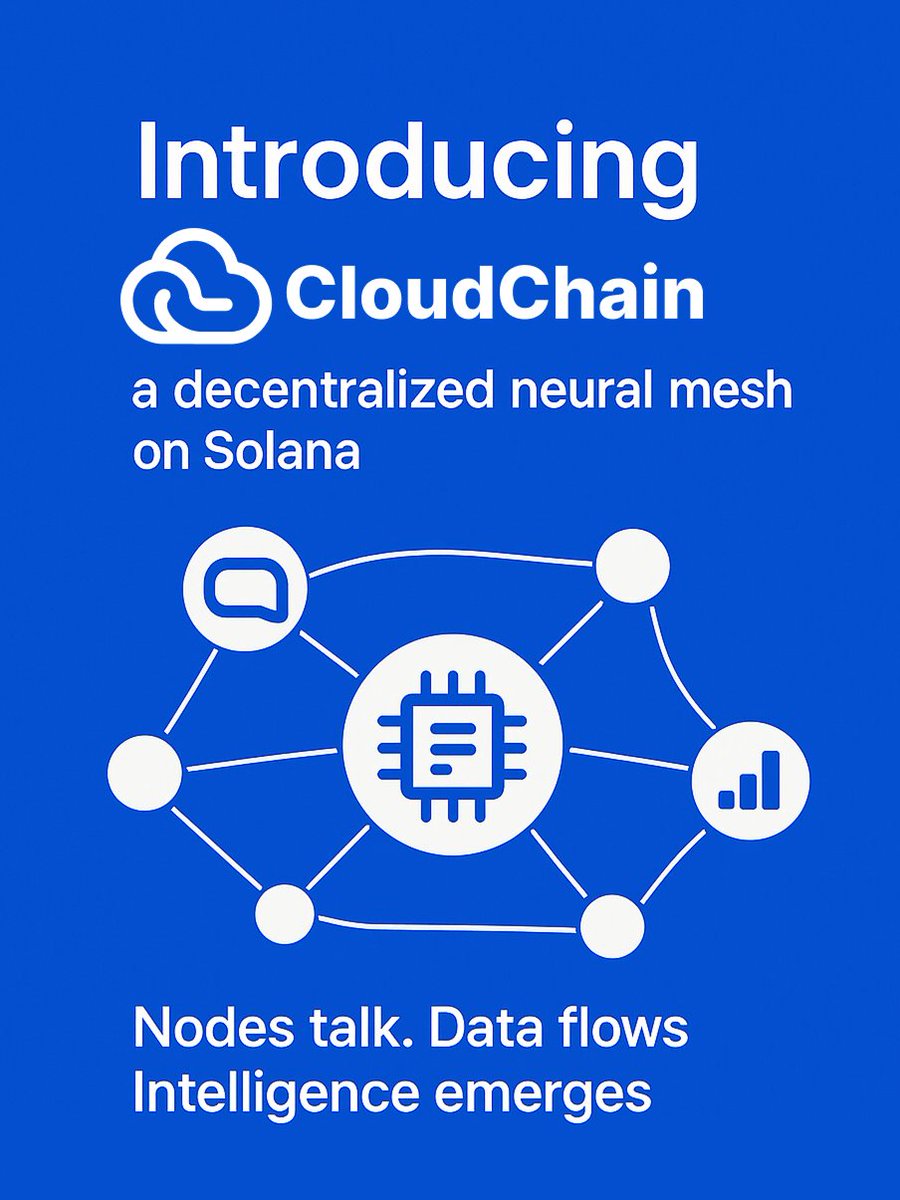 CloudChainSol's tweet photo. 🚀 Introducing CloudChain — a decentralized neural mesh on Solana.
Nodes talk. Data flows. Intelligence emerges.
Tap into the first network where transactions train the cloud.🌐 https://t.co/kEbPvySXvY
#Solana #Web3 #AI #CloudChain https://t.co/1pGUm7lbLA