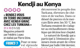 #LesMediasEnParlent 

<a href="/LeFigaroTV/">Le Figaro TV</a> <a href="/Diverto_off/">Diverto</a> <a href="/OuestFrance/">Ouest-France</a> <a href="/le_Parisien/">Le Parisien</a> 

Les 20 ans de "Rendez-vous en terre inconnue avec Kendji Girac chez les Turkana " <a href="/GIRACKENDJI/">Kendji Girac</a> 
<a href="/RDVETI/">Rendez-vous en terre inconnue</a> 

▶️ Ce soir à 21.00 sur france.tv et #France2
