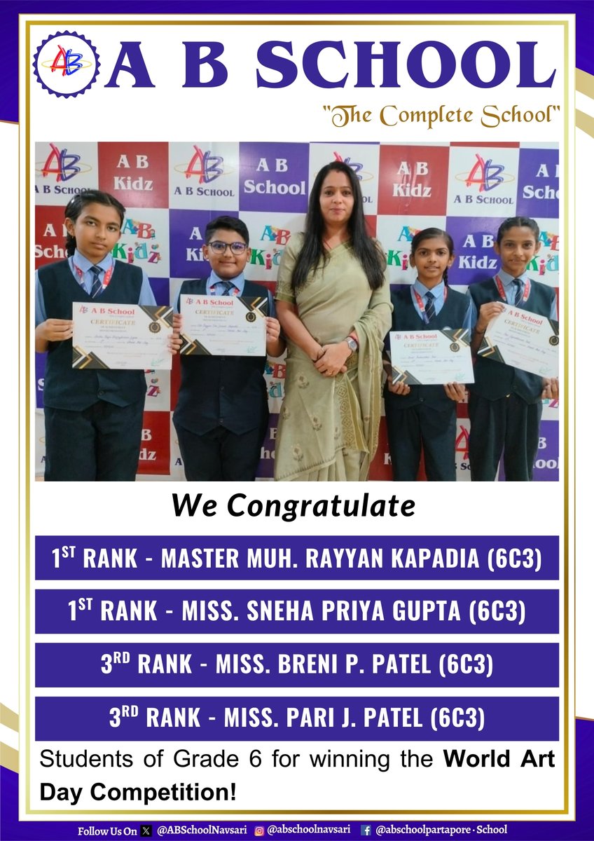 ABSchoolNavsari's tweet image. #WorldArtDay #ArtCompetition #CBSEStudents #Grade6To8 #YoungArtists #CreativeMinds #ArtCelebration #ABSchoolNavsari