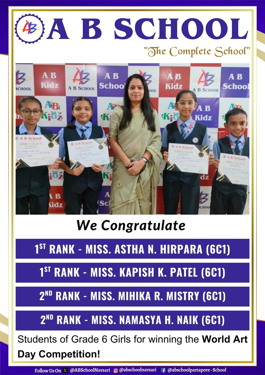 ABSchoolNavsari's tweet image. #WorldArtDay #ArtCompetition #CBSEStudents #Grade6To8 #YoungArtists #CreativeMinds #ArtCelebration #ABSchoolNavsari