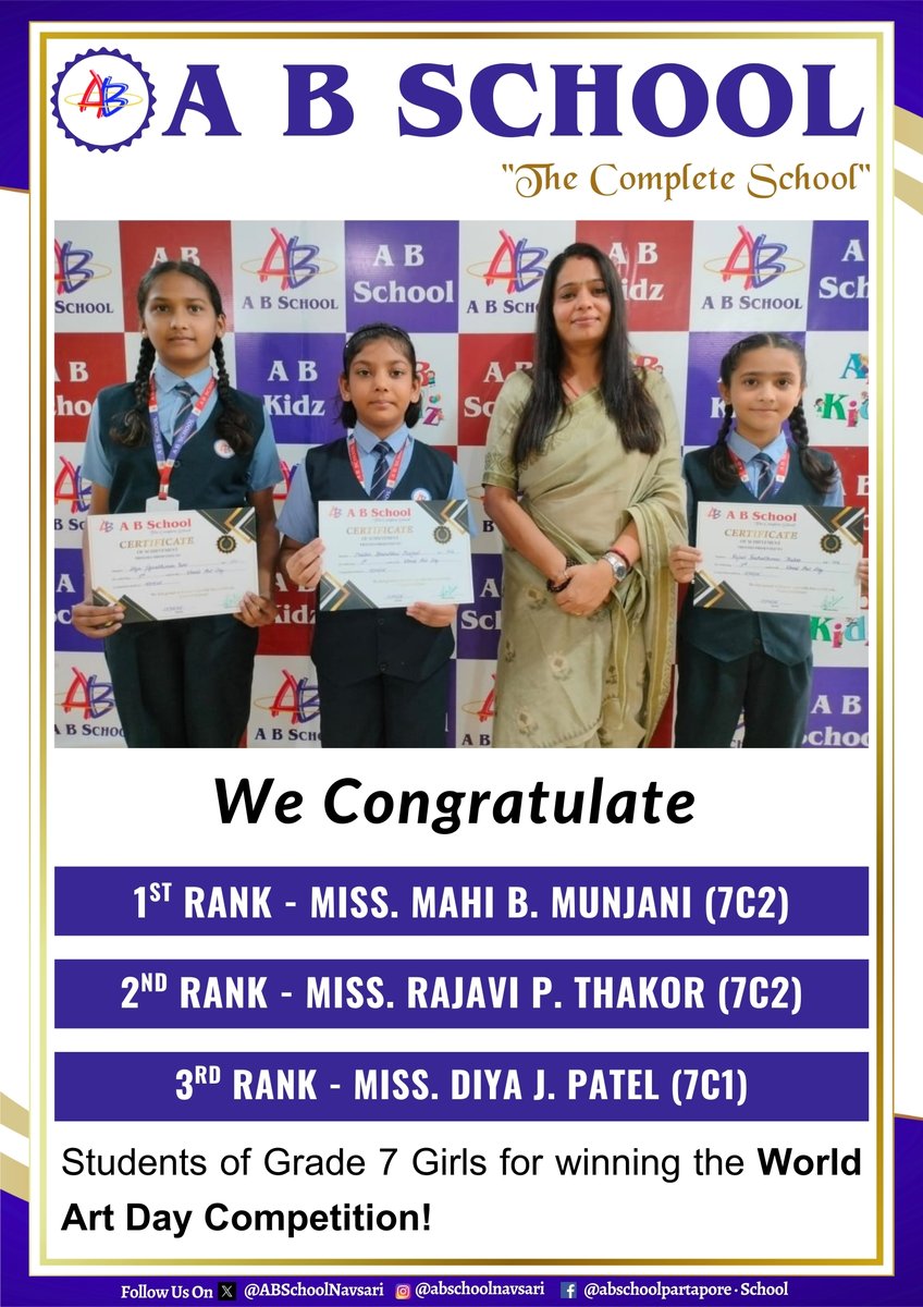ABSchoolNavsari's tweet image. #WorldArtDay #ArtCompetition #CBSEStudents #Grade6To8 #YoungArtists #CreativeMinds #ArtCelebration #ABSchoolNavsari
