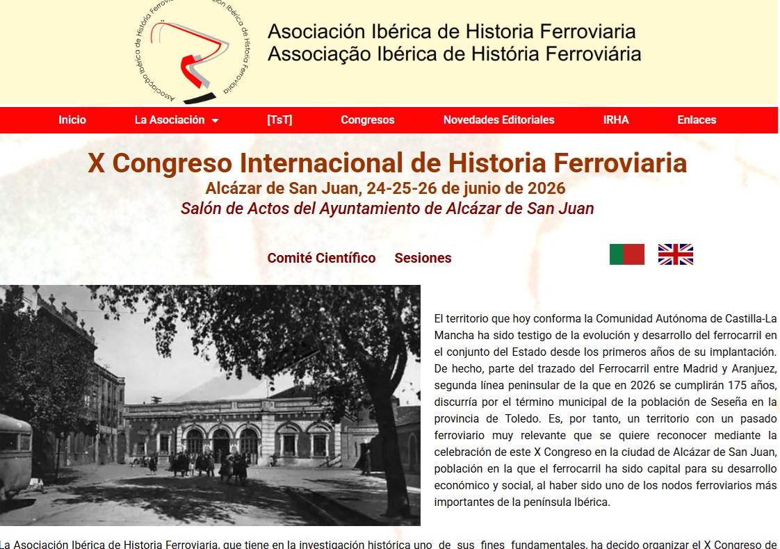ASIHF ya ha convocado el X Congreso de Historia Ferroviaria, que se celebrará el próximo 2026, para lo cual llama a la presentación de comunicaciones
asihf.org/x-congreso/
<a href="/ffe_es/">Fundación de los Ferrocarriles Españoles</a>
<a href="/transportesgob/">Ministerio Transportes y Movilidad Sostenible</a>
<a href="/Renfe/">Renfe</a>
<a href="/Adif_es/">Adif</a>