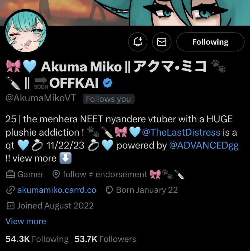 Ayo? Thank you for the follow! <a href="/AkumaMikoVT/">🎀🩵 Akuma Miko || アクマ•ミコ 🐾 🔪 || 🔜OFFKAI</a> !!!