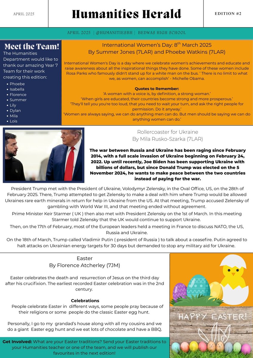 HumanitiesBH's tweet image. We are super grateful to our wonderful Humanities Herald pupil team for their hard work creating our latest edition! How fantastic does it look?! @bedwashighsch