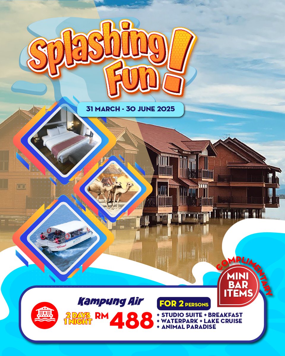 BukitMerah_MY's tweet photo. Percutian all-in RM488 je dengan Splashing Fun @ Kampung Air, Bukit Merah Laketown Resort! Animal Paradise, waterpark semua ada! 

Beli pakej segera di https://t.co/mNcv1kWEbO

#BukitMerahlaketowResort #SplashingFun https://t.co/c7JD2Wn388