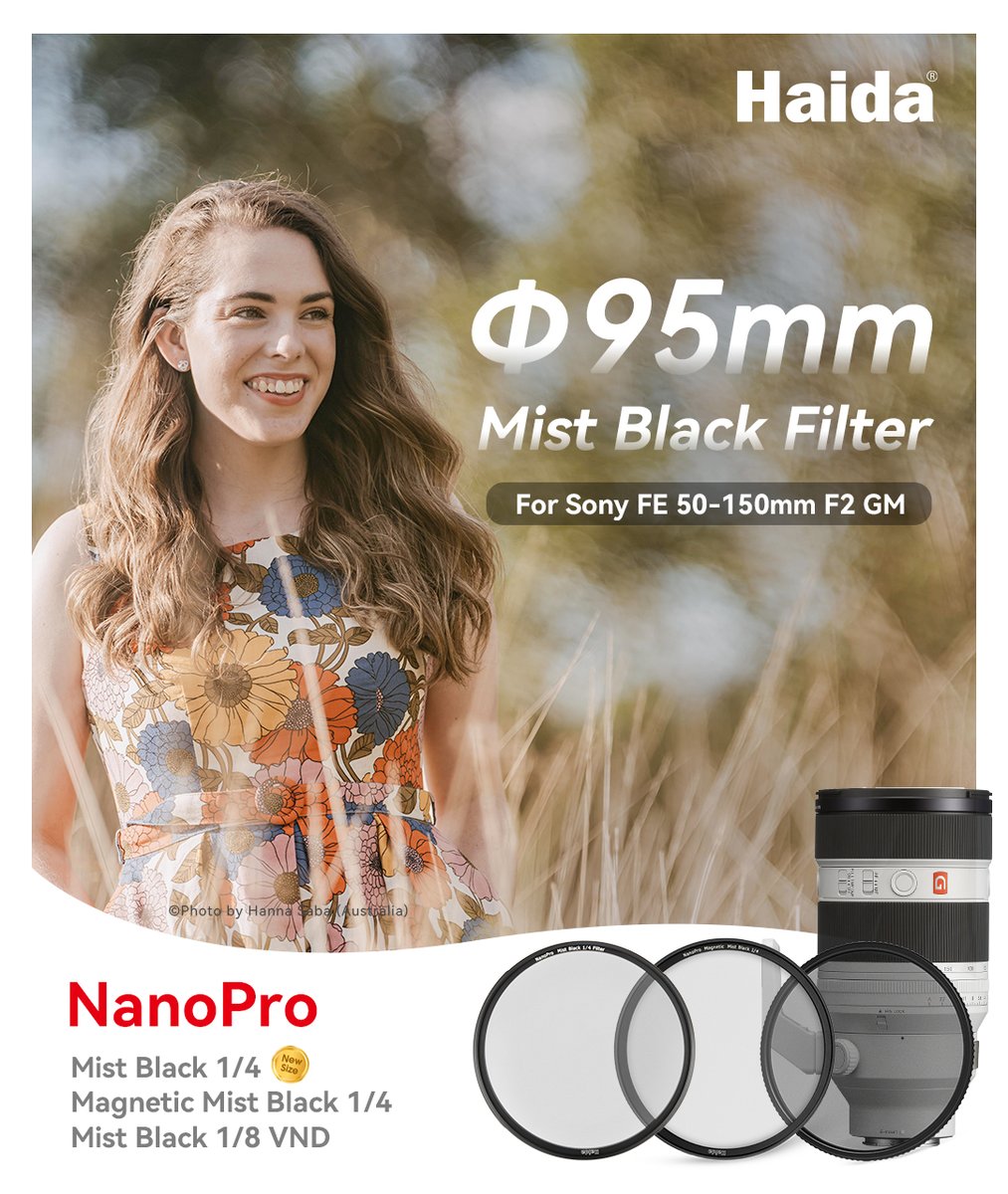 Exciting news! Haida NanoPro Mist Black 1/4 Filter now comes in a new size of 95mm, perfect for Sony FE 50-150mm F2 GM.
Order now from authorized Haida dealers in your country!
haidaphoto.com/en/store.html
#Haida #haidafilter #haidanewproduct #cameragear