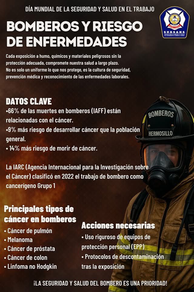 jesusjfierro's tweet photo. La seguridad y la salud del bombero no pueden esperar.

Hacemos un llamado respetuoso pero firme a los diputados responsables de la Comisión de Salud, Comisión de Asuntos Laborales y Comisión de Protección Civil para que analicen de manera urgente esta situación.

Existen ya jurisprudencias en otras ciudades y amplia información avalada por instituciones internacionales que respaldan nuestra causa.
Desde el 2022, la Organización Mundial de la Salud (OMS) reconoció oficialmente que ser bombero es desempeñar un trabajo cancerígeno.

Cada día, cada servicio, cada emergencia… arriesgamos nuestra vida.
La exposición continua a químicos tóxicos, humo y condiciones extremas nos convierte en víctimas silenciosas del cáncer y otras enfermedades ocupacionales.

No pedimos privilegios:
•Exigimos que el ISSSTESON realice las consideraciones y adecuaciones necesarias para el reconocimiento del cáncer y demás enfermedades laborales en bomberos.
•Solicitamos la apertura del análisis para la jubilación temprana, justa y proporcional al desgaste físico y emocional que implica nuestra labor.

Proteger a quienes protegen no es un favor, es un deber.

No se puede esperar más.
Reconocer nuestras enfermedades y garantizar nuestra dignidad laboral es un acto de justicia y humanidad.

¡La seguridad y salud del bombero no pueden esperar!
@palomateranv @irissanchezchiu @amairanipe25 @DavidFigueroaO @OscarOrtizCTMS @DelValleColosio @ManuelScott07 @MarcelaMAVAL @CongresoSon @IssstesonGob @gobiernosonora @HermosilloGob @AdolfoSalazar_ @tonoastiazaran