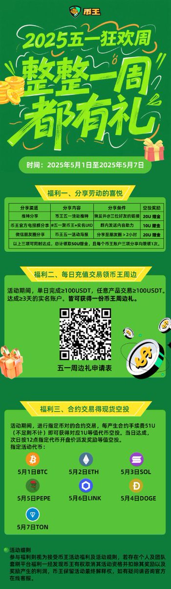 BiKing_CN's tweet photo. 币王 #五一 狂欢周🎉

20 USDT 赠金奖励💰轻松拿
🎁推特/TG/微信朋友圈分享皆有礼🎁

每日充值、交易更有 #币王 周边和现货空投超级福利大放送🔥
赶快邀好友一起行动起来吧✌️

转发+关注+❤️+@3位好友

#劳动节 #Web3 #BTC 

详情👇 https://t.co/T1TplaciyB