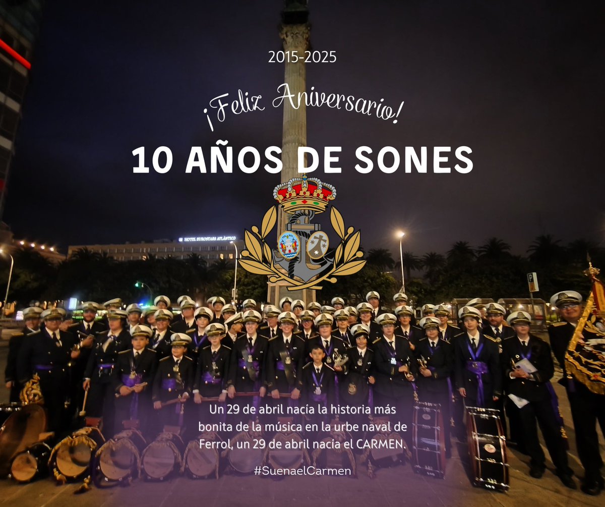 AMVCARMENFERROL's tweet photo. 1 0 A Ñ O S   D E   S O N E S  D E L  C A R M E N ⚓️

2015-2025

💜💛

#SuenaelCarmen
#Marinerosdelafe
#decimo⚓️aniversario 

El Carmen siempre contra 🌬️ viento y 🌊 marea 🚢 https://t.co/UtTFliDnil